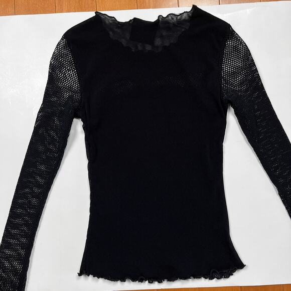 Vintage Raven Gothic Black Mesh Cutout Fishnet Sleeve Top Rave Y2K Euro Goth - Picture 7 of 16